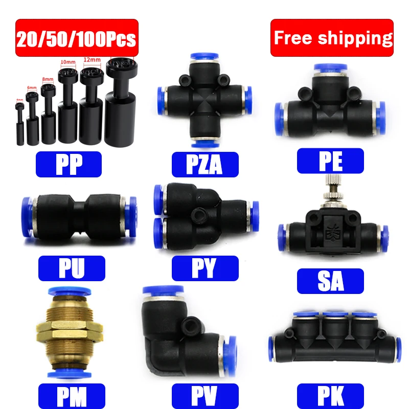 

20/50/100PCS PU PV PE PY PM SA PZA PM Pneumatic Fittings 4mm 6mm 8mm 10mm 12mm Plastic Air Hose Quick Couplings Pipe Connectors