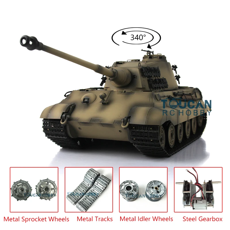 1/16 HENG LONG Yellow 2.4G 7.0 Upgraded King Tiger RTR RC Tank 3888A Metal Tracks RC Panzer Toys for Boys TH17565-SMT4