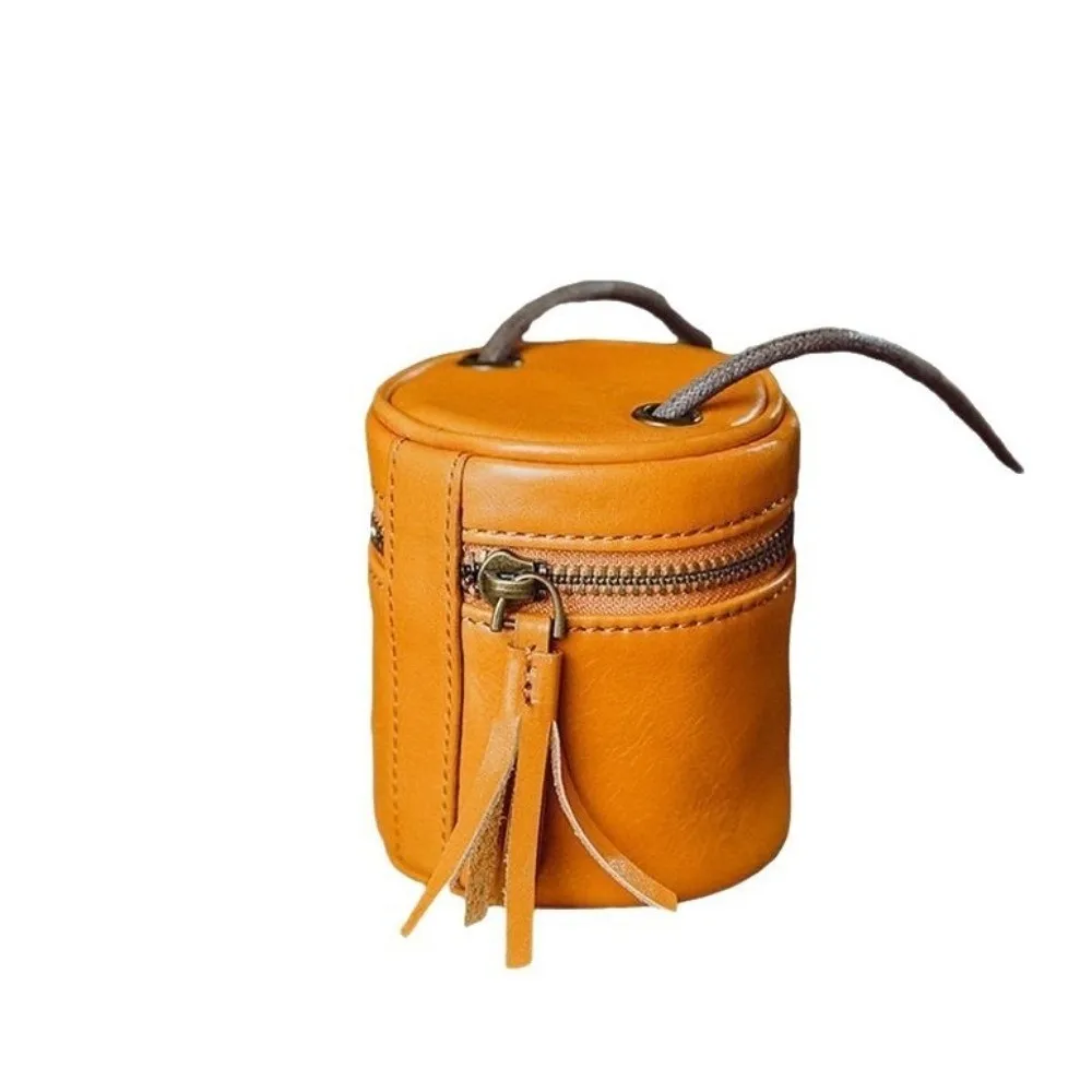 Simple Leather Zipper Wallet Mini Card Holder Lipstick Storage Bag Bucket Bag Multi-Functional Cosmetic Bag Student