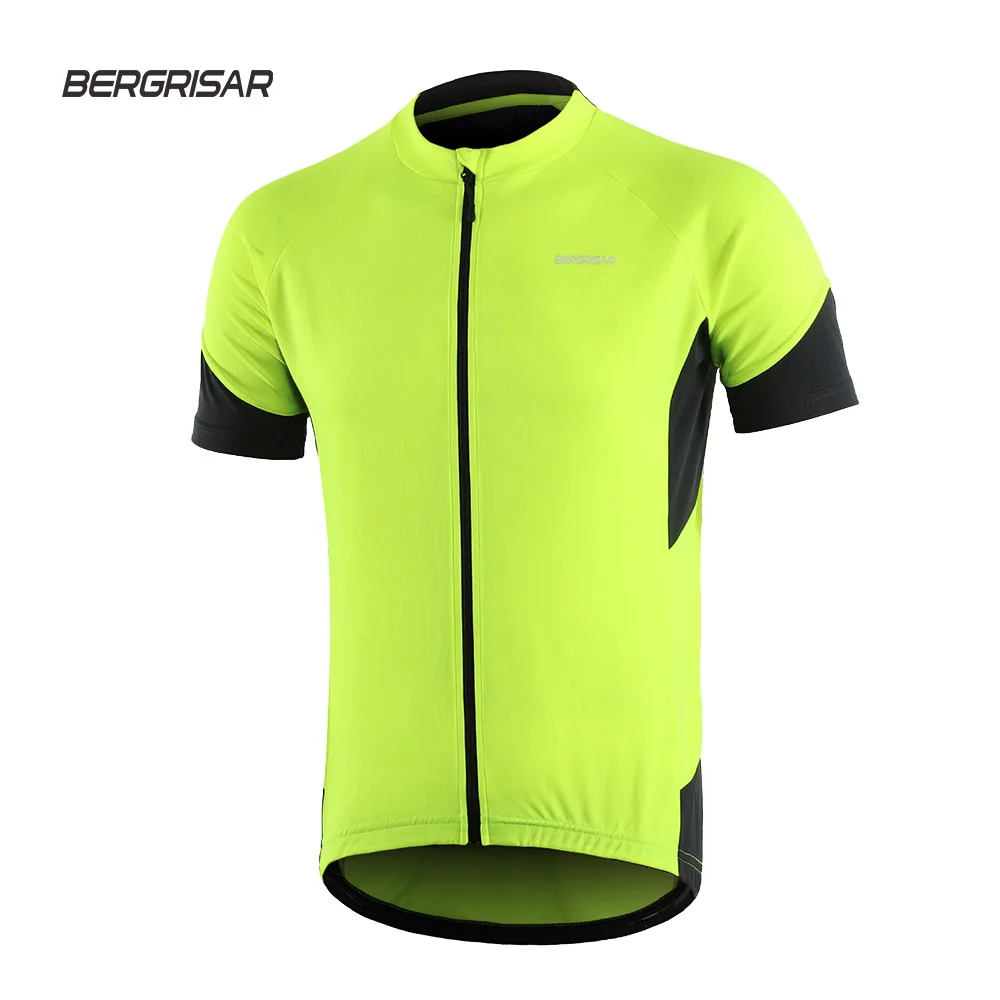 BERGRISAR Men's Cycling Jersey Summer Bicycle Short Sleeve Bike Shirt Quick Dry Cycling Clothing Zipper Pocket Breathable BG650