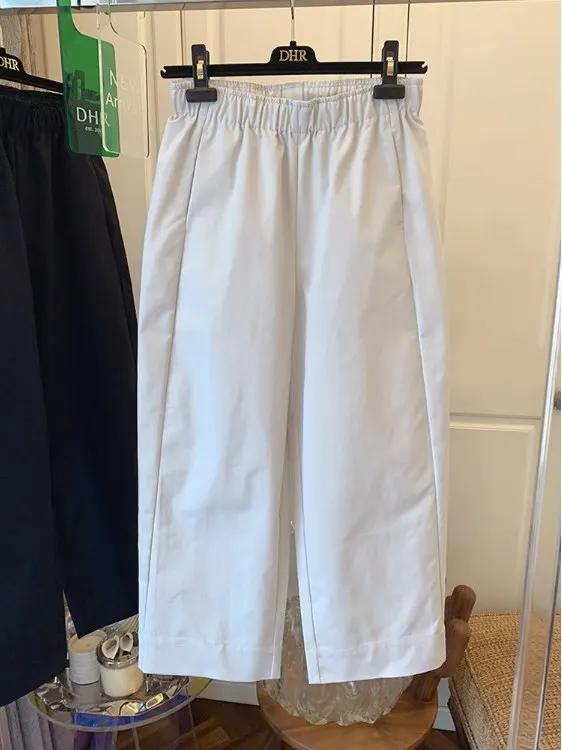 Grande taille pantalons décontractés femmes jambe droite jambe large ample neuf Points été nouveau Sle taille haute coton lin mélange