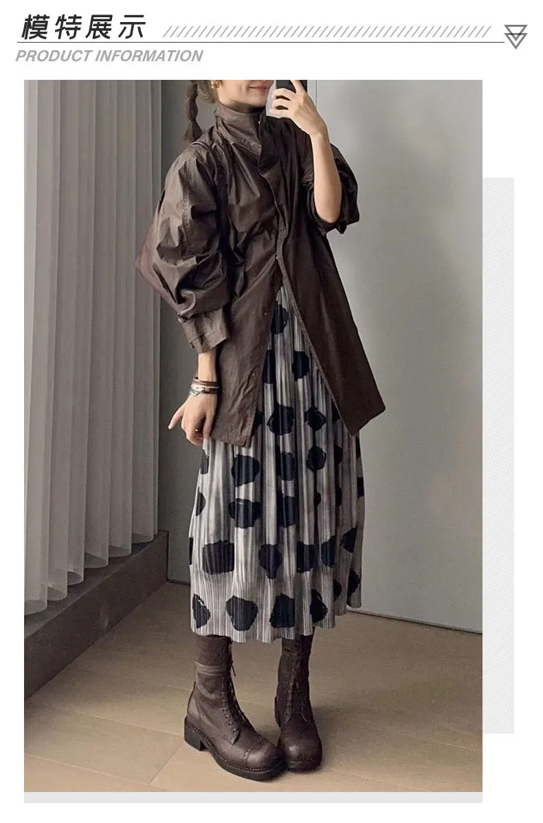 Pleated Black Polka Dot Half Skirt Women's Simple Casual Loose Fashion Versatile Commuter Clothing Korean Wearing