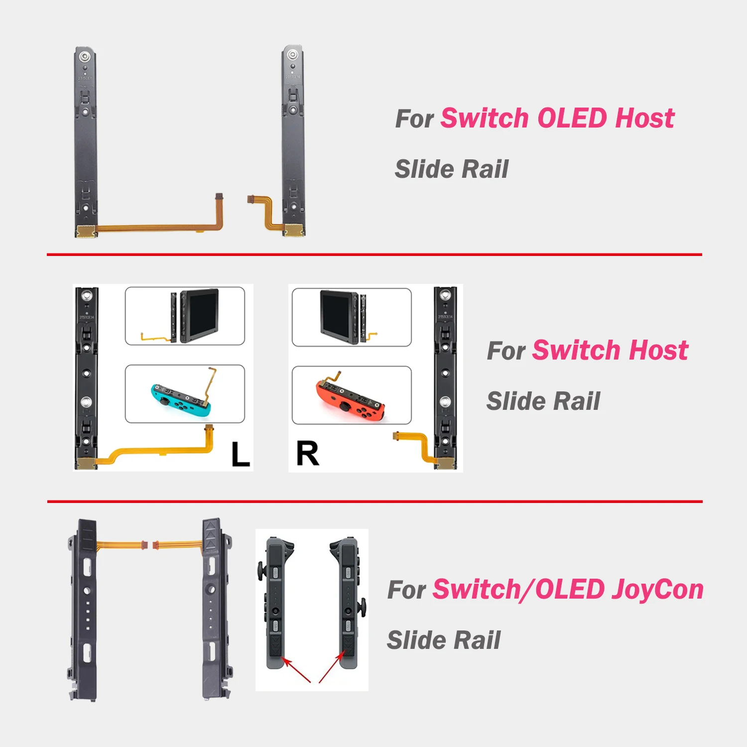 

Right and Left Slide Rail with Flex Cable for Switch/OLED Joy-Con for NS/OLED Game Console Replacement Parts Host Rebuild Track