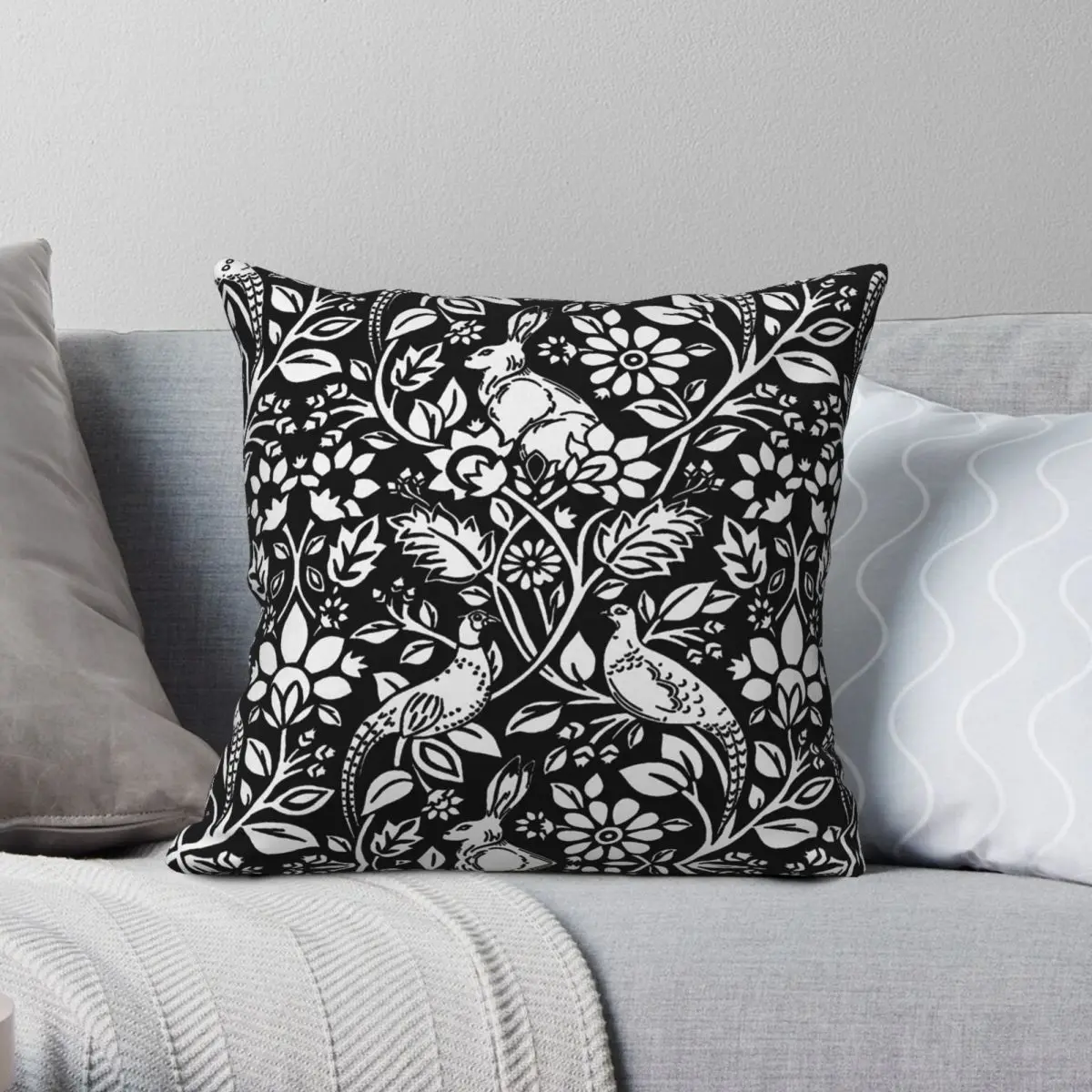 Pheasant Hare Black White Square Pillowcase Polyester Linen Velvet Pattern Zip Decor Throw Pillow Case Sofa Cushion Cover