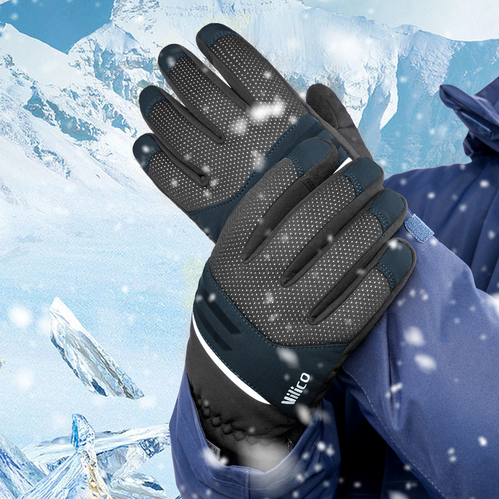 Men Winter Waterproof Cycling Gloves Outdoor Sports Running Motorcycle Ski Touch Screen Fleece Gloves Non-slip Warm Full Fingers