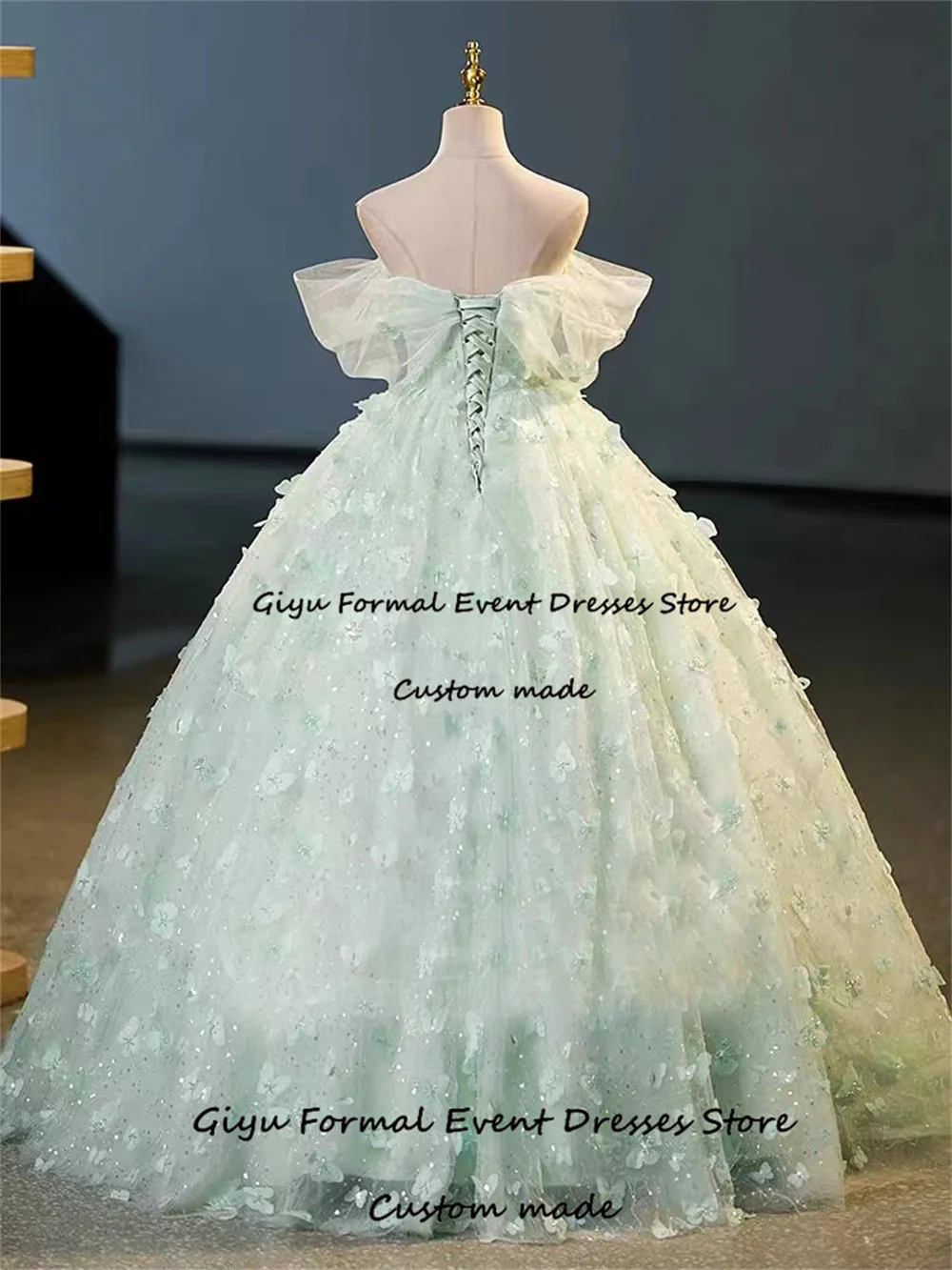 Giyu Fairy Ball Gown Quinceanera Dress Off the Shoulder Butterfly abito da sera lungo fino al pavimento abito da sera da concerto