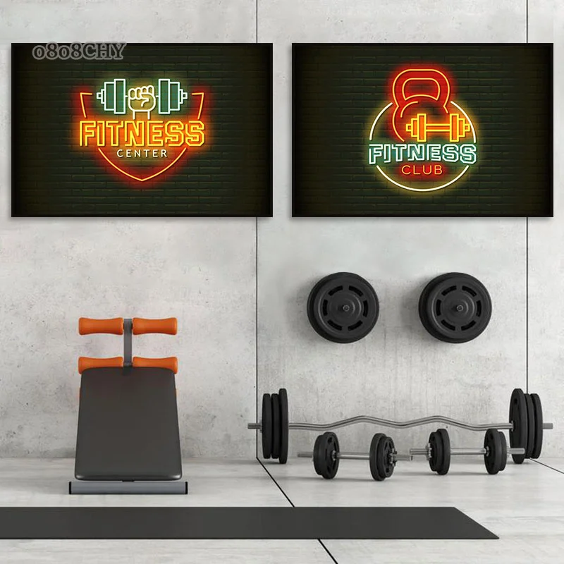 Fitness Neon Art Canvas Prints Paintings Fitness GYM Body Motivation Posters Bodybuilding Wall Art Pictures for Home Gym Decor