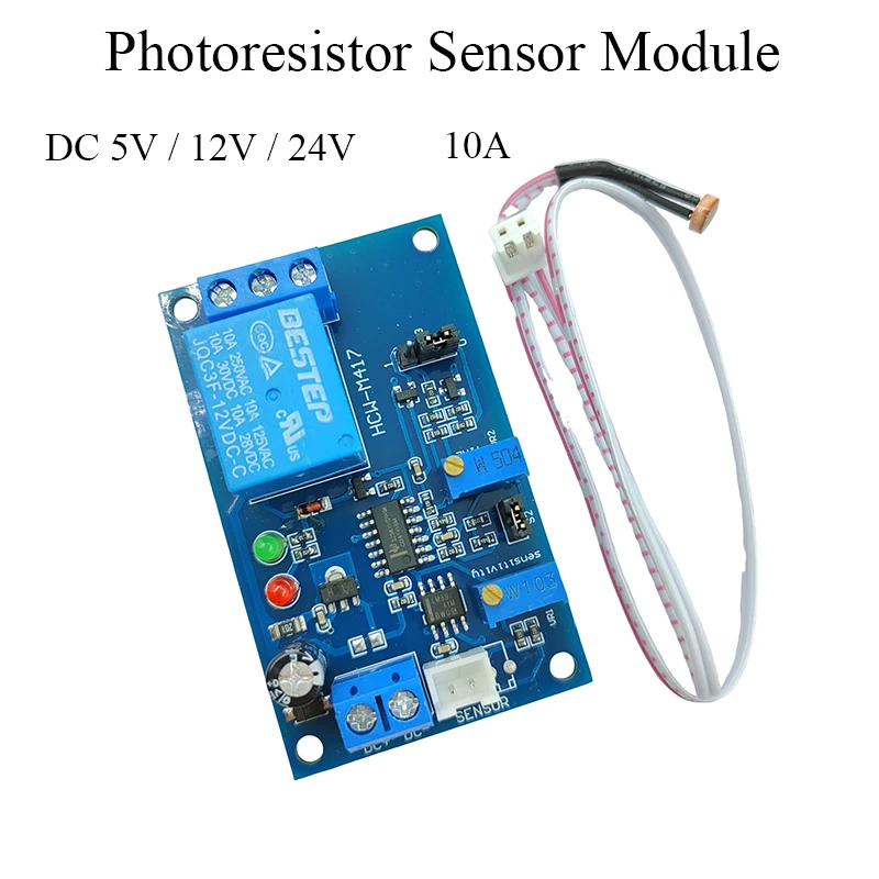 Photoresistor Sensor Relay Module DC 5V12V24V Light Control Delay Switch Adjustable 20S 200S, No Light Sensing Time Delay Module