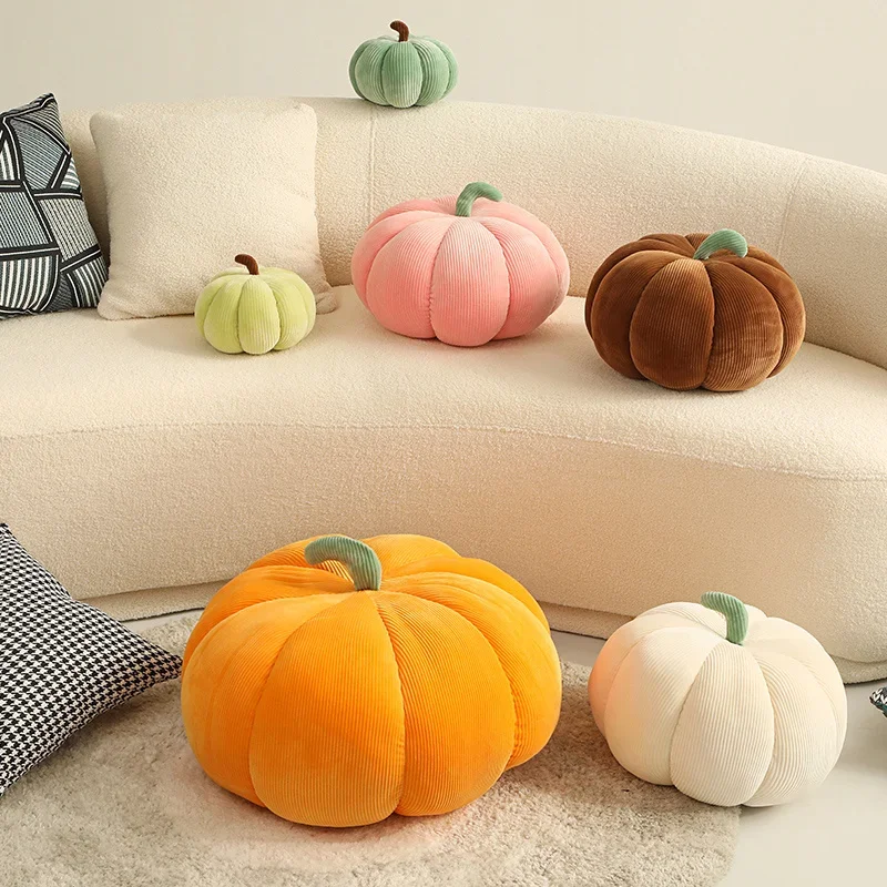 Pretty Stripe Fabrics Stuffed Kawaii Pumpkin Throw Pillow Soft Cozy Colorful Halloween Pumpkin Plush Toy Sofa Cushion Home Decor