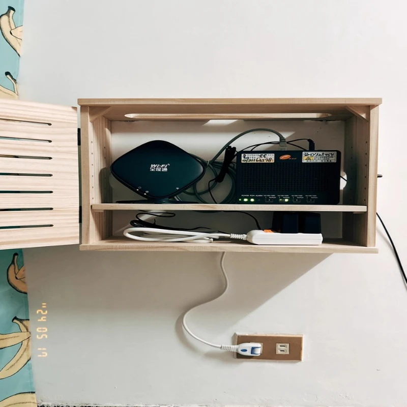 Wooden Multimedia Storage Box, WiFi Router Concealer Box, Wall-Mounted Organizer, Cable Management for Living Room or Office