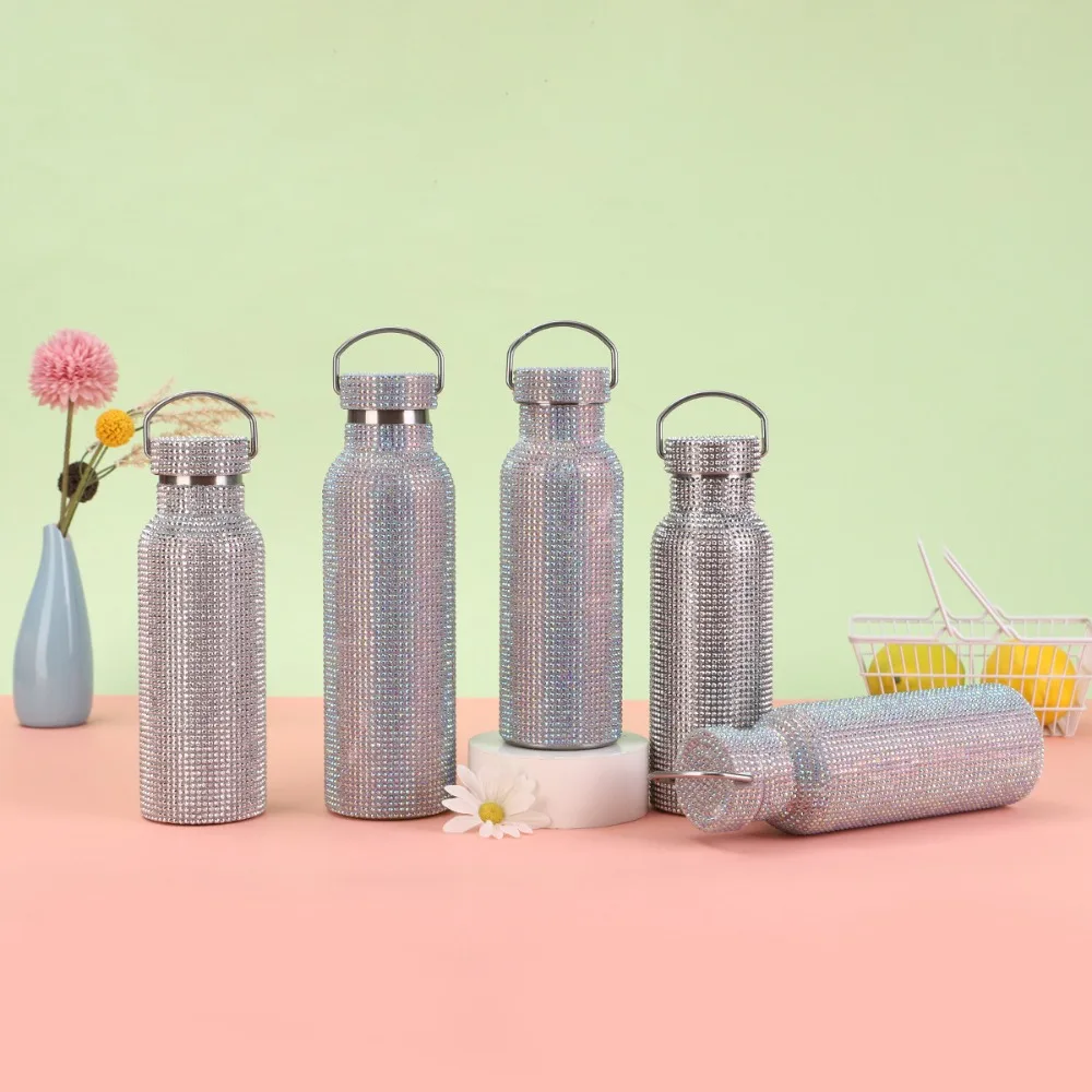 

Diamond Engraved American Wide Mouth Jar 304 Stainless Steel Insulated Cup Outdoor Handle Large Capacity Sports Water Bottle