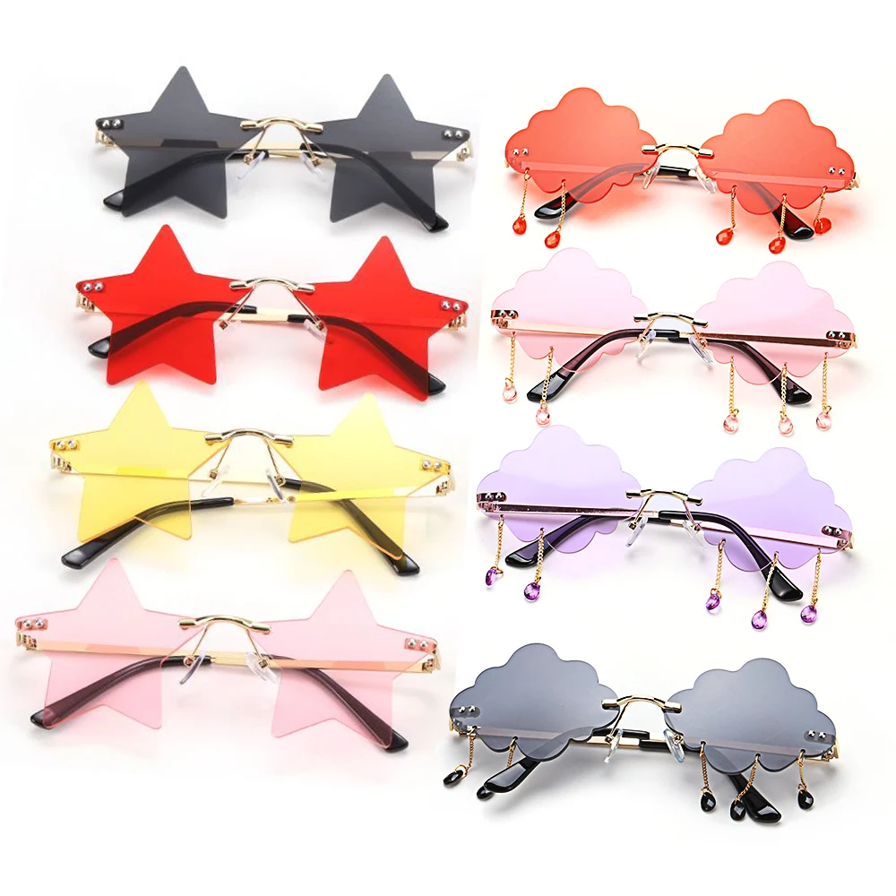 مضحك الغيوم ستار على شكل نظارات العصرية شرابة النظارات الشمسية الرجعية بدون إطار ظلال نظارات الشمس Steampunk نظارات UV400 #5