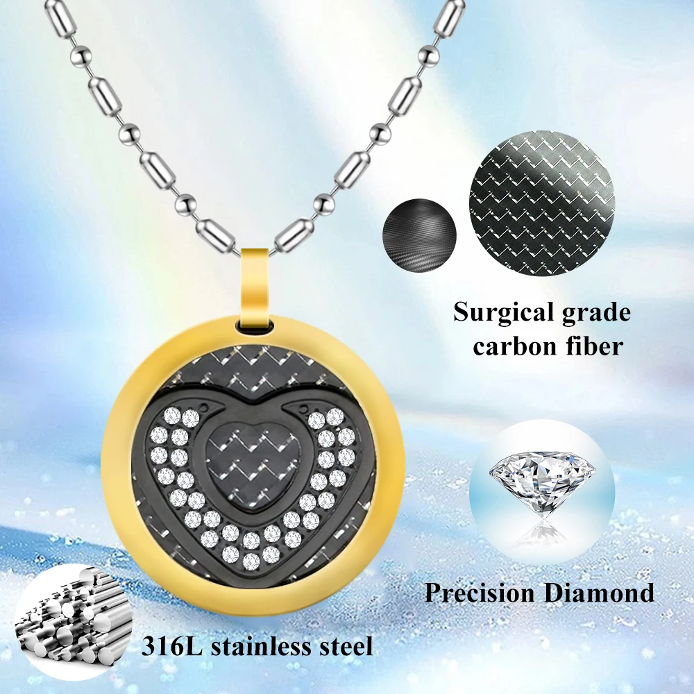 Original Design Steel Necklace for Women Heart-Shaped Surgical Grade Metal Pendant (Black&Gold) 32 Diamonds Luxury Jewelry Gift