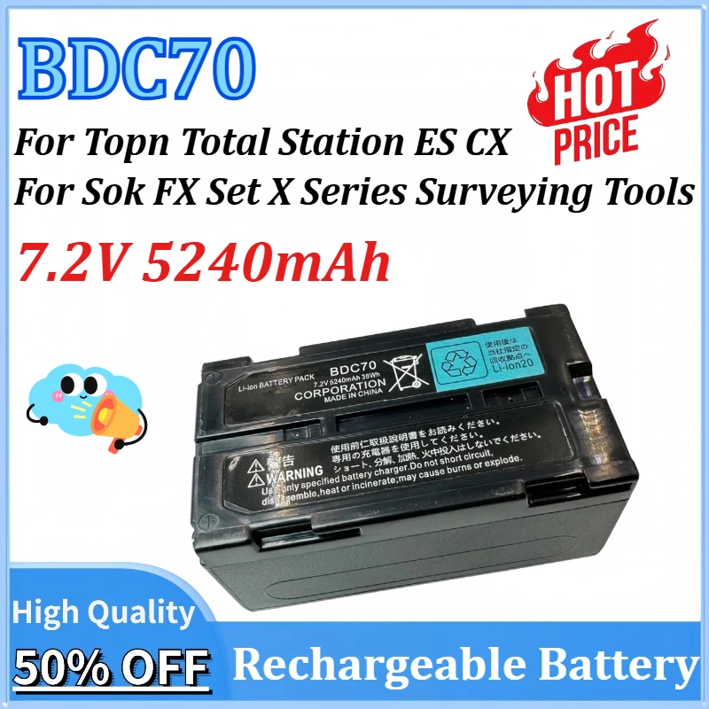 

Brand New BDC70 7.2V 5240mAh Li-ion Battery for Topn Total Station ES CX for Sok FX Set X Series Surveying Tools