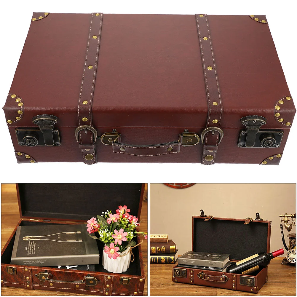 กระเป๋าไม้วินเทจกระเป๋ากล่องหีบไม้โบราณกระเป๋าเดินทางขนาดเล็กของเก่าของชำร่วยโจรสลัด