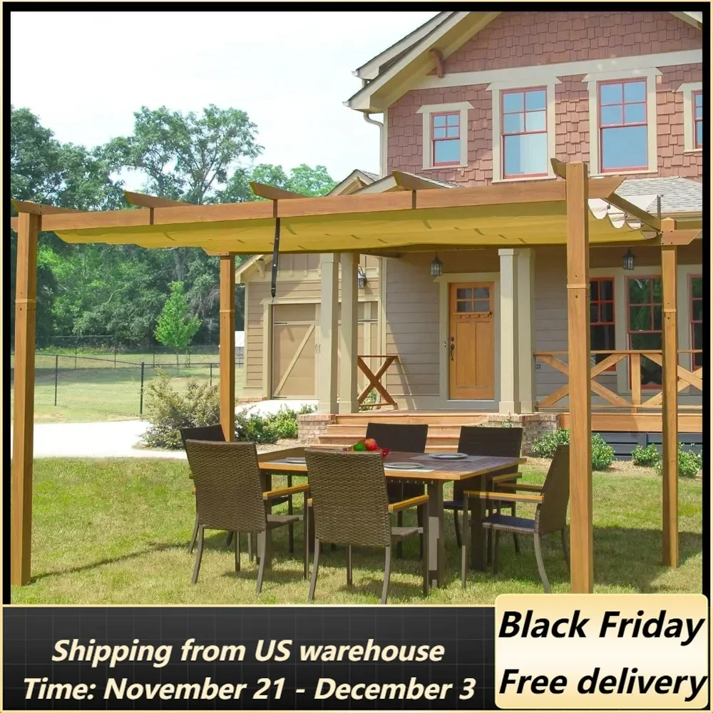 9’ x 13’ Outdoor Retractable Pergola Against The Wall with Weather-Resistant Canopy Aluminum Garden Pergola Patio Grill