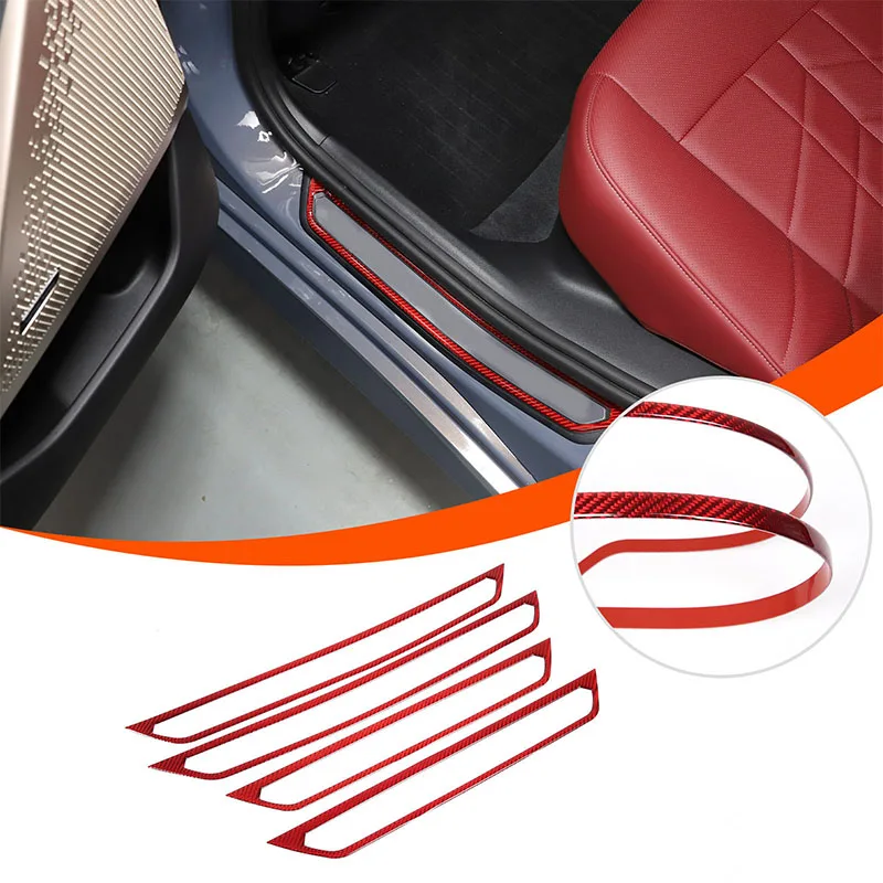 

For 2024 2025 BMW 5Series Car Door Sill Decorative Sticker Red Soft Carbon Fiber Threshold Panel Trim Cover 4pcs Car Accessories