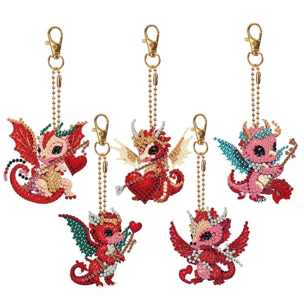 

Creative Fire Dragon DIY Rhinestone Keychain Full Drill Diamond Painting Backpack Schoolbag Hanging Decor