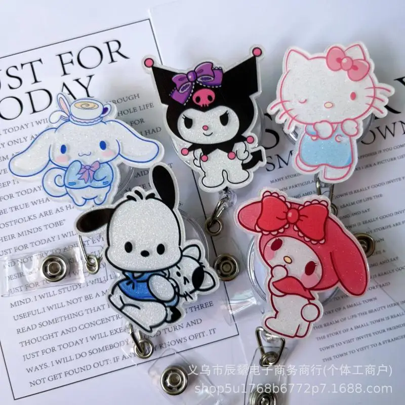

Sanrio Hello Kitty Kuromi Scalable Badge Reel Holder Nurse Doctor Student Name Tag and Id Holde Accessories Christmas Gifts