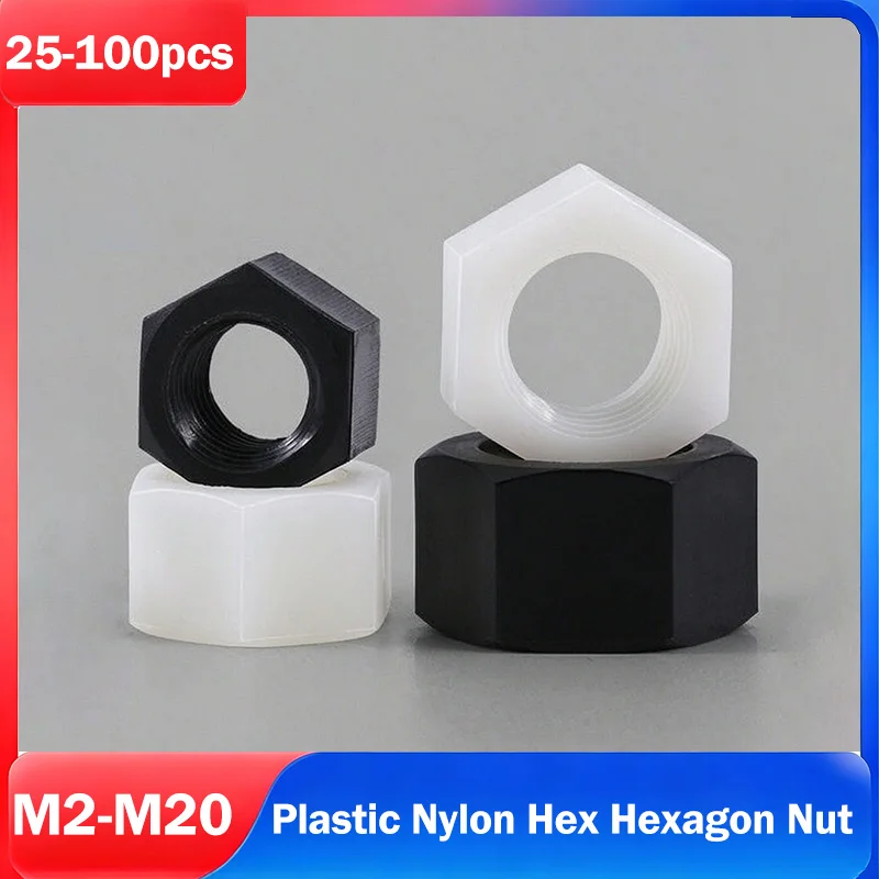 Black or White Plastic Nylon Hex Hexagon Nut Support Customize M2 M2.5 M3 M4 M5 M6 M8 M10 M12 M14 M16 M18 M20
