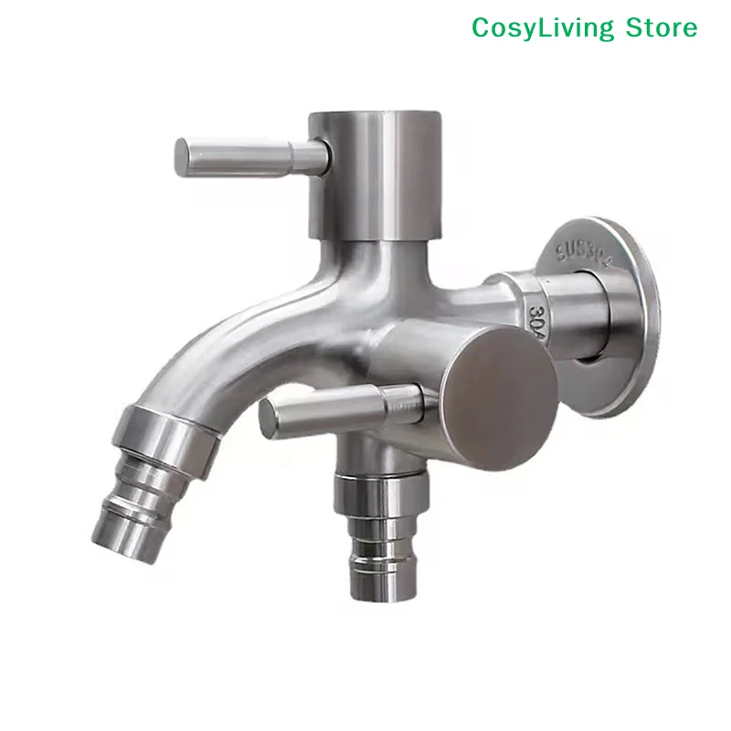 [CL]304 Stainless Steel Faucet One Into Two Out Multifunction Double-outlet Washing Machine Faucet Garden Sink Pool Faucet[CL]