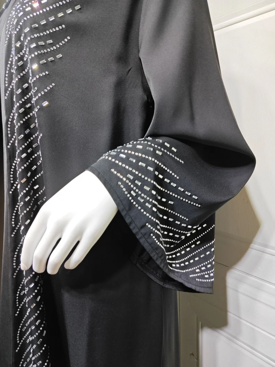 Femmes musulmanes dubaï Abaya luxe hotfix strass perles Kimono Cardigan Robe longue modeste caftan Robe Femme vêtements islamiques