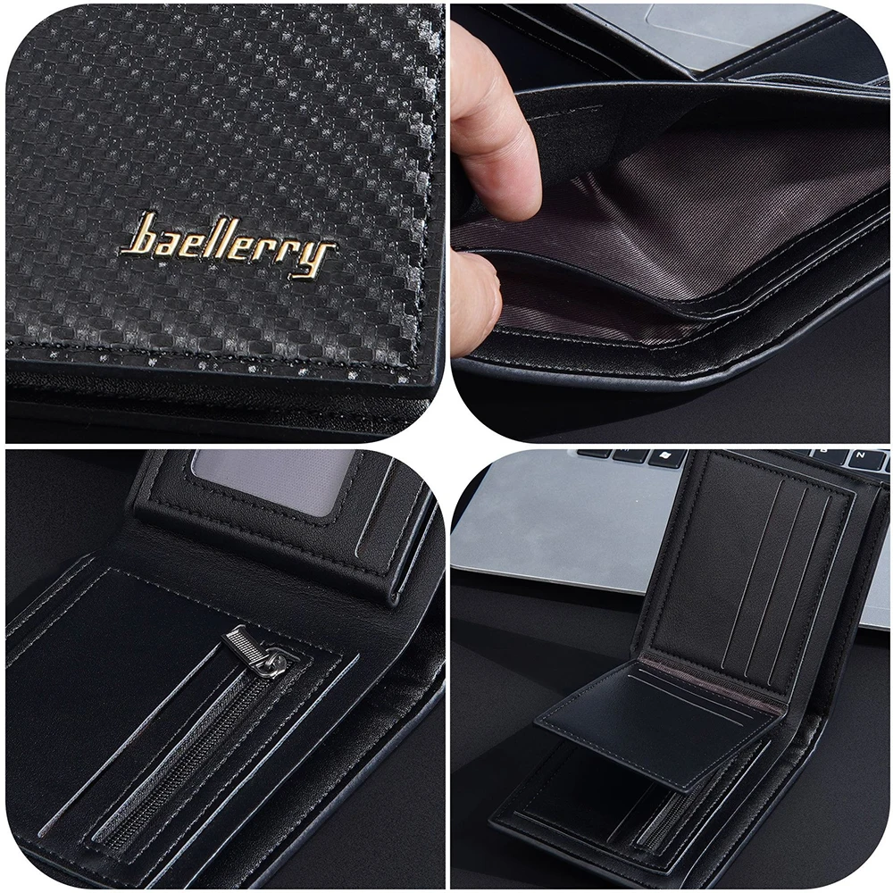 Baellerry Custom Engraved Men's Short Wallet PU Leather Zipper 5 Card Slots Gift for Husband
