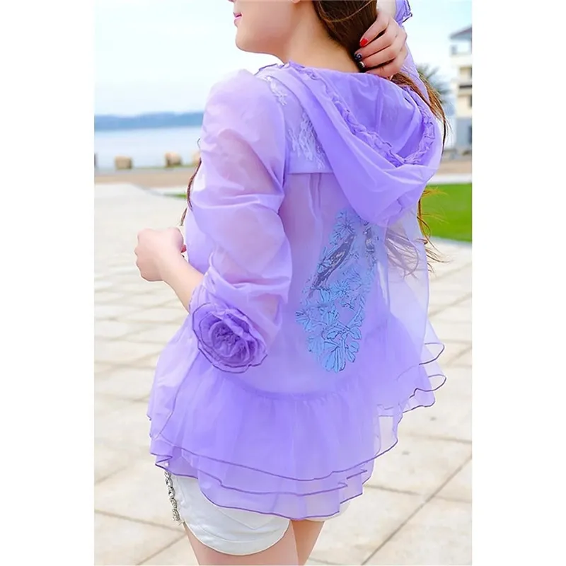 New Hooded Sunscreen Coat For Women Summer Light Thin Breathable Jacket 2024 Female Outerwear Beach Wear Printed Skin Clothing