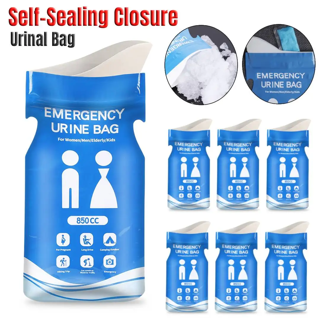 

10 шт. одноразовых пакетов для мочи, 850 мл, для экстренных случаев на открытом воздухе, самозакрывающиеся, для автомобиля, унисекс, для кемпинга