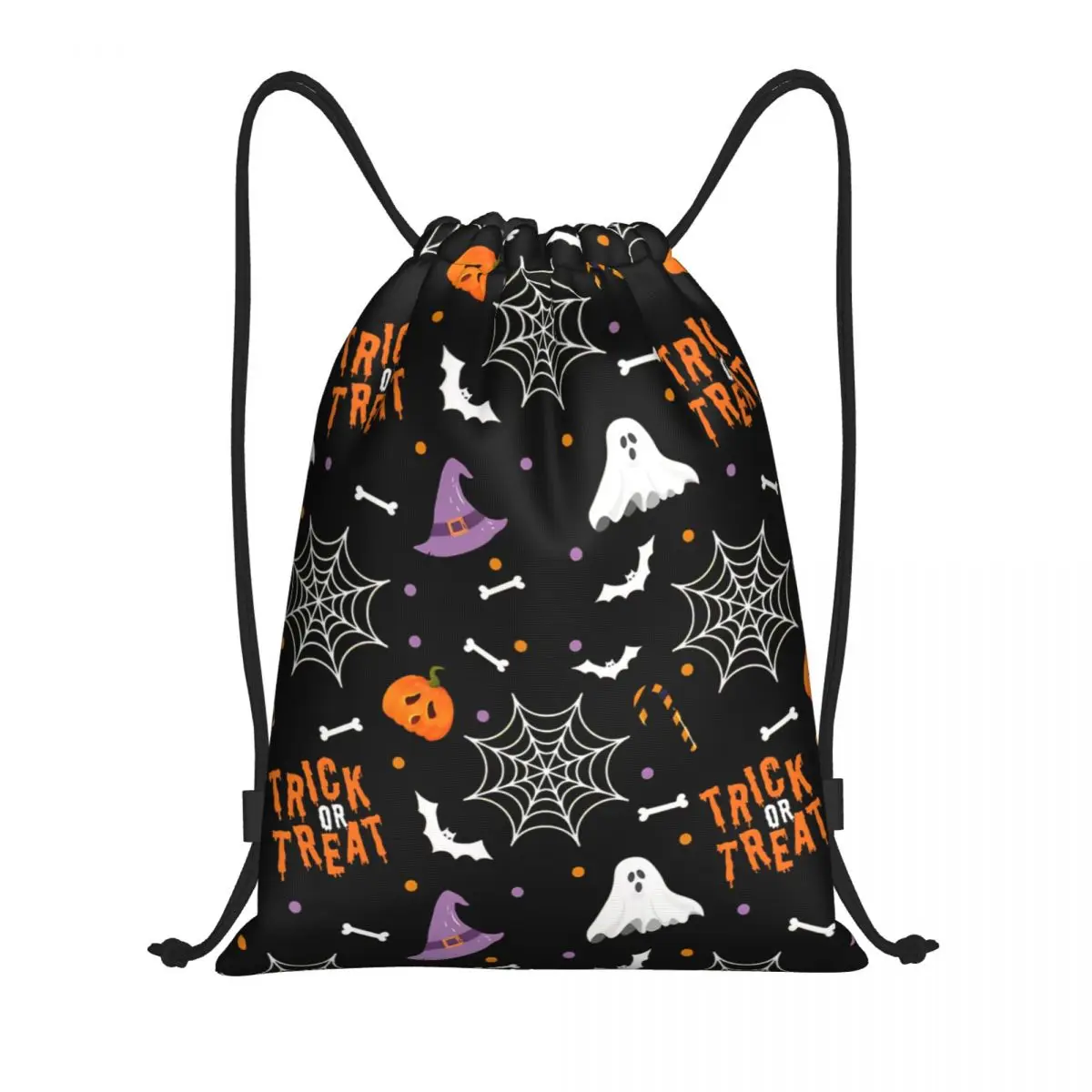 Custom Ghosts Bats Skull Halloween Party Drawstring Bag Women Men Foldable Sports Gym Sackpack Training Backpacks