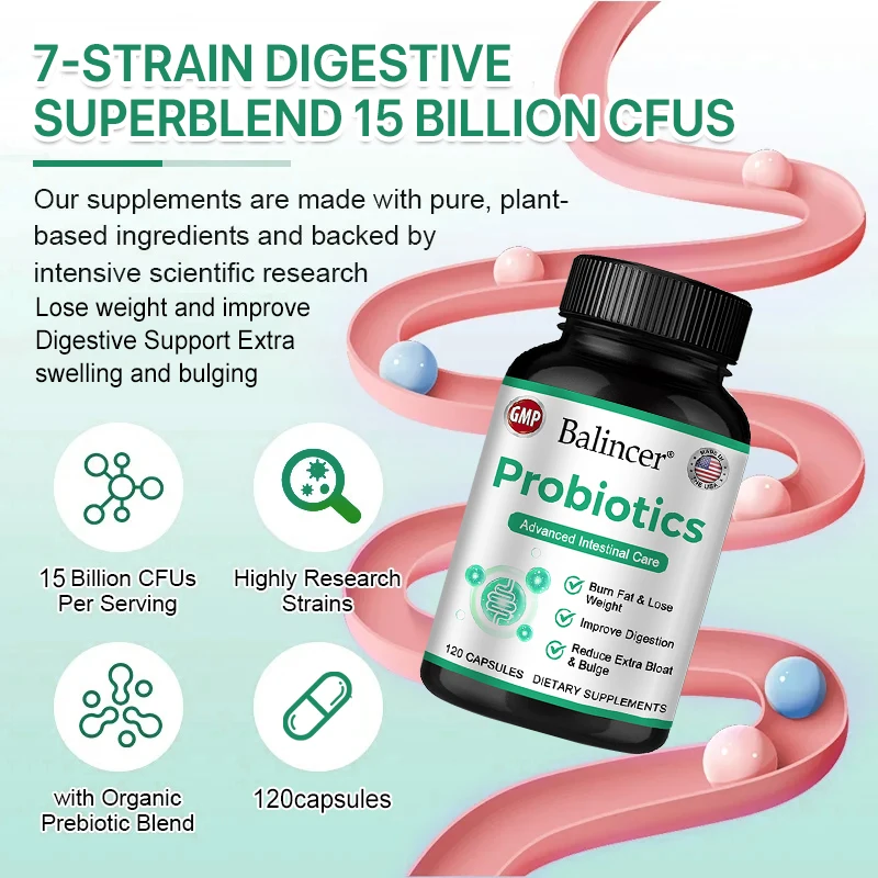 15 Billion CFU Probiotics Capsules, Support Gut Flora Balance, Digestive Comfort, Intestinal Cleansing & Immune Defense, Vegan