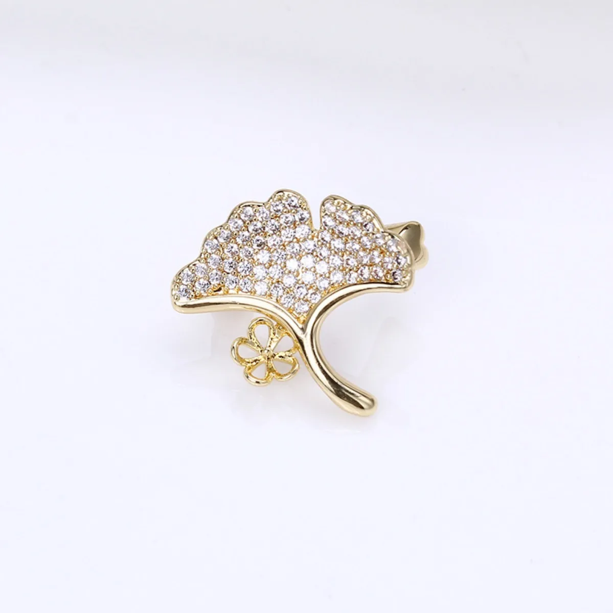 Ginkgo Leaf Brooch Blank Tray, Brass Real Gold Plated Findings for DIY Pearl Jade Agate Brooch