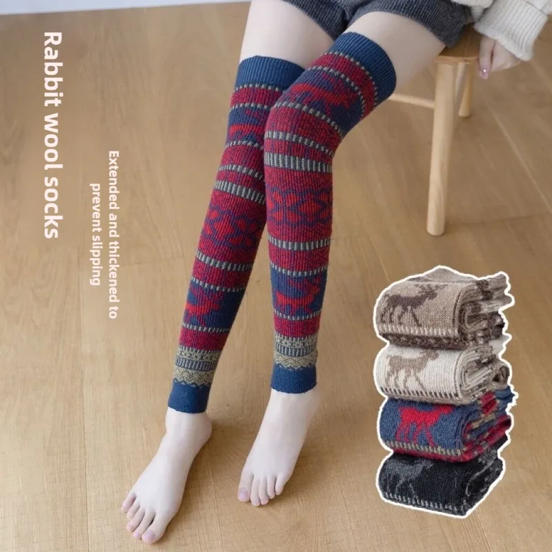 أغطية جورب من الصوف على شكل أرنب دافئ، رنة عيد الميلاد، تدفئة الساق سميكة عالية الركبة للنساء #3