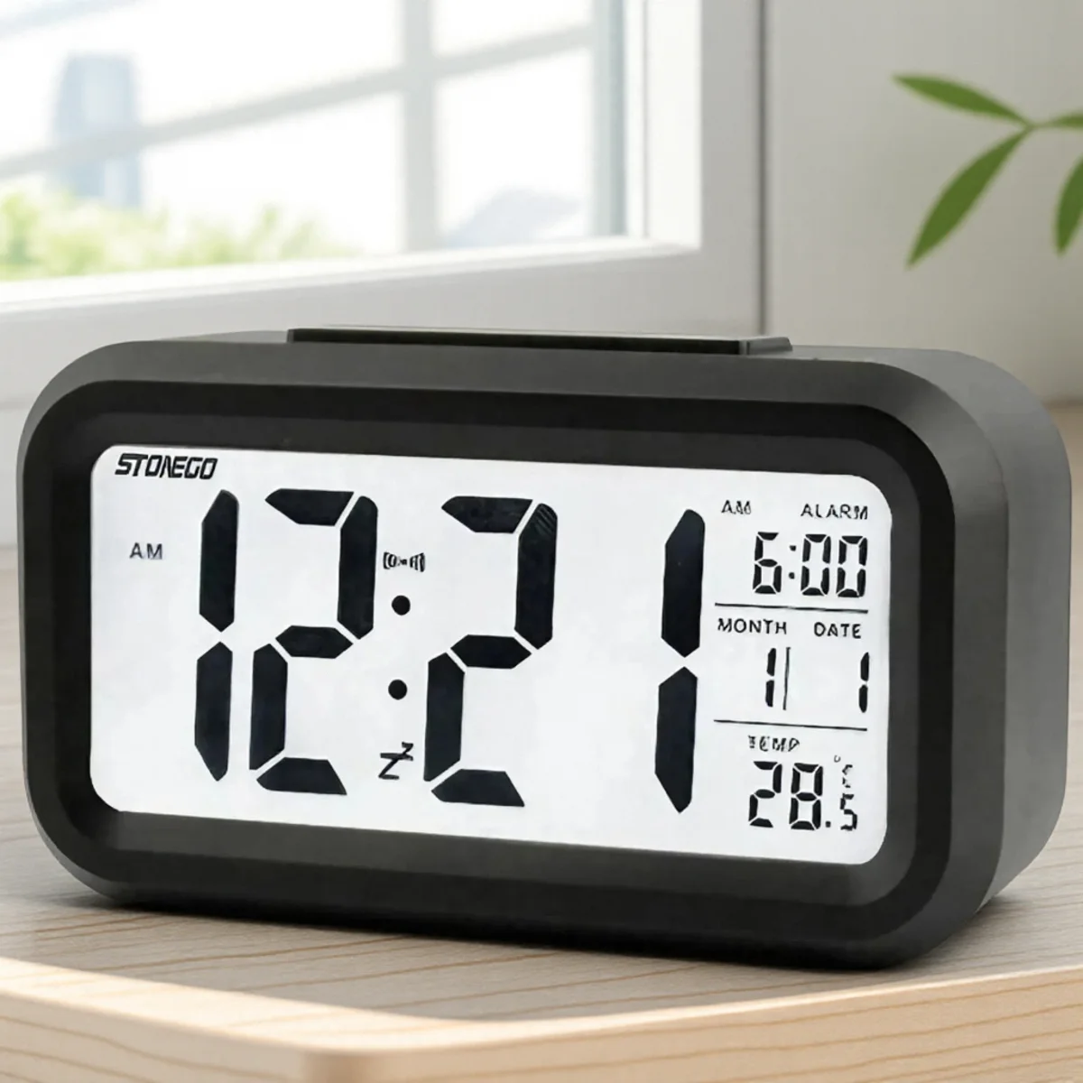 Mini Digital Alarm Clock LED Display Temperature Date Snooze Function Desktop Clock for Home Office
