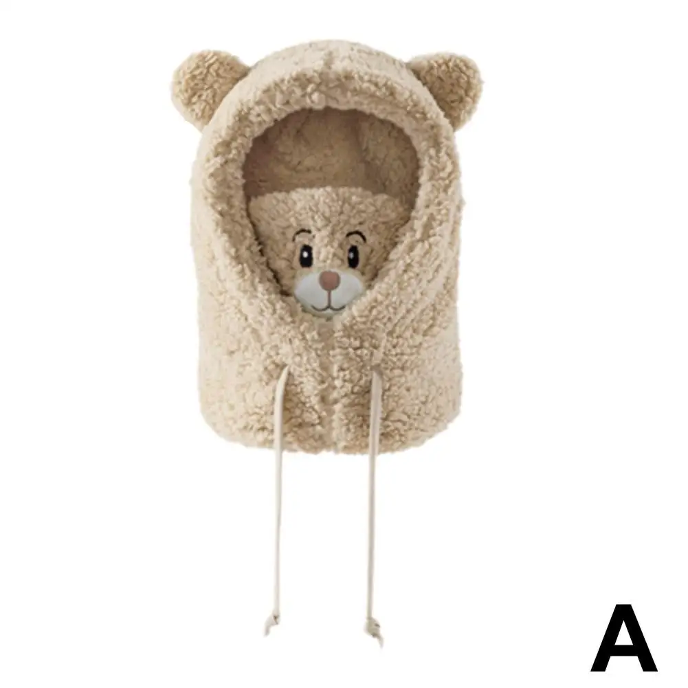 Chapeau écharpe ours mignon pour femme, laine d'agneau, peluche coréenne, chaud, tout-en-un, hiver, R8d4