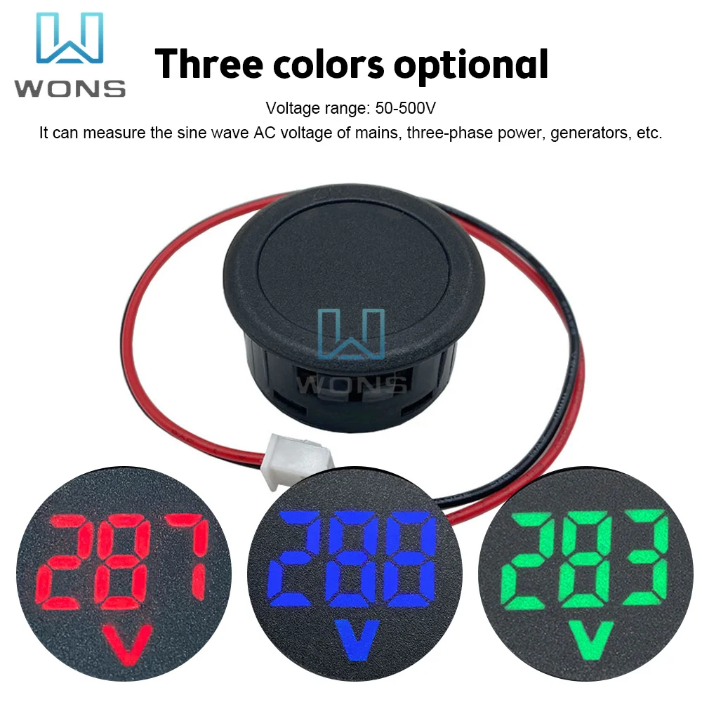 AC50-500V LED Digital Display Round Two-wire Voltmeter DC Digital Car Voltage Ammeter Voltage Detector Tester Monitor Panel