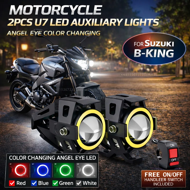Waterproof Motorcycle LED Headlight 3000LMW U7 Motorbike LED Driving Fog Spot Light with Switch For Suzuki B-KING 1300 Bking