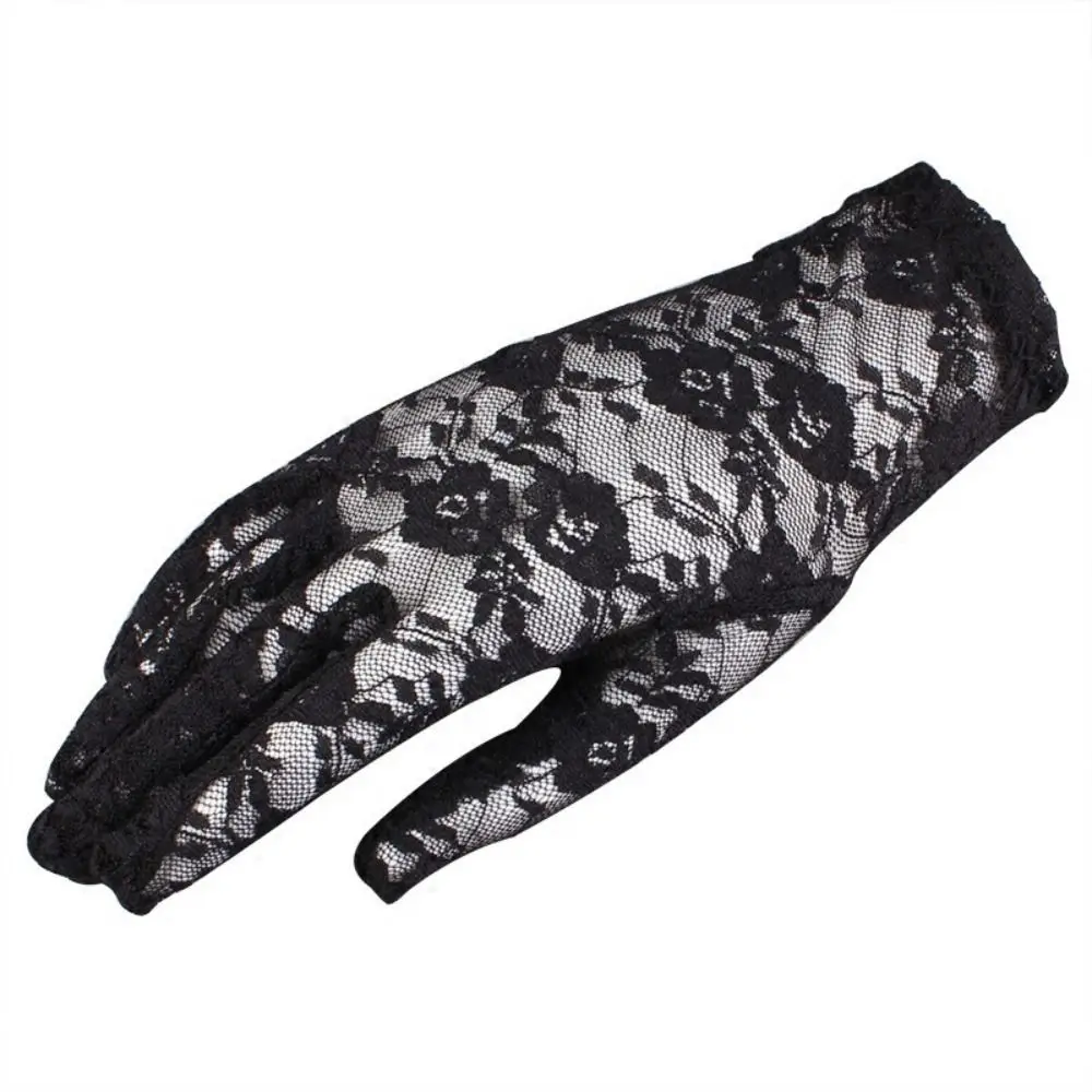 Fashion Thin Bride Lace Gloves Goth Elegant Short Sunscreen Gloves Hollow-Out Mittens For Women Female