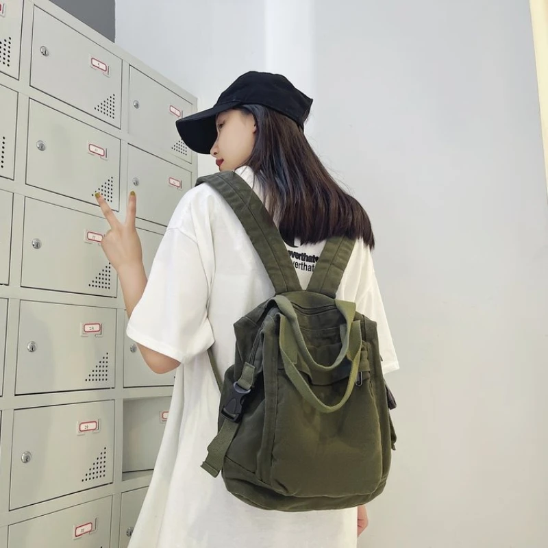 Vintage Canvas Backpack ,Casual Multi Pocket Daypack, Adjustable Wide Shoulder Straps  Large Capacity Rucksack for Women