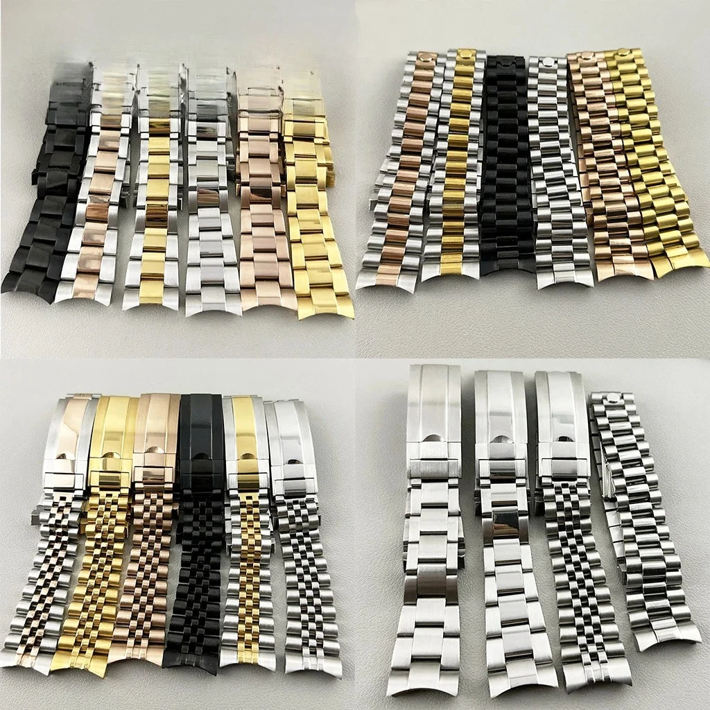 20mm Width 904L Solid Stainless Steel Strap Brushed Polished Oyster Jubilee Presidential Bracelet NH35 Part Glide Lock Clasp