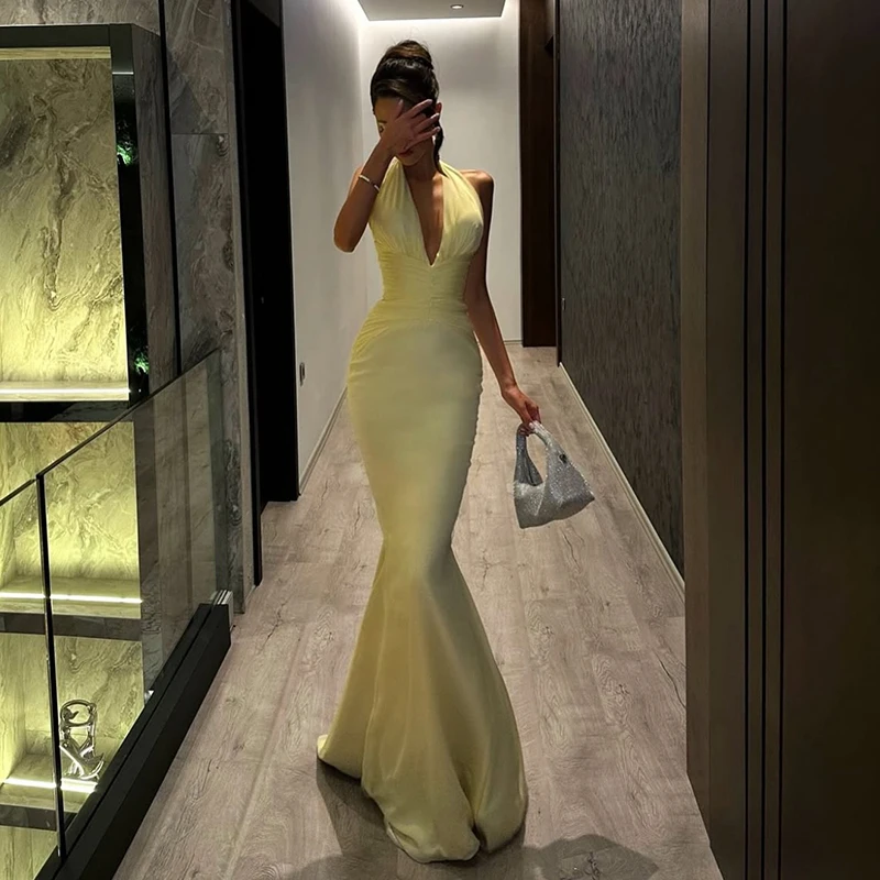 Thinyfull Sexy Mermaid Prom Evening Dresses Saudi Arabia Halter Neck Backless Party Dress Women Cocktail Prom Gowns Customized