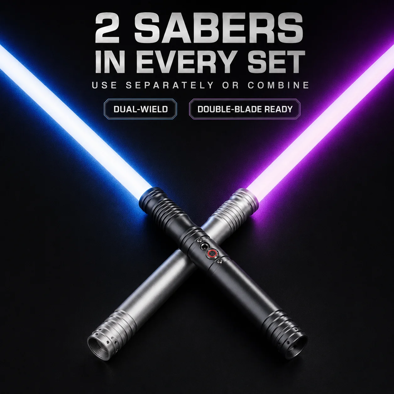 Image of 2er-Pack Smooth Swing RGB-Lichtschwerter – Verbindbares Doppelklingen-Schwert-Set