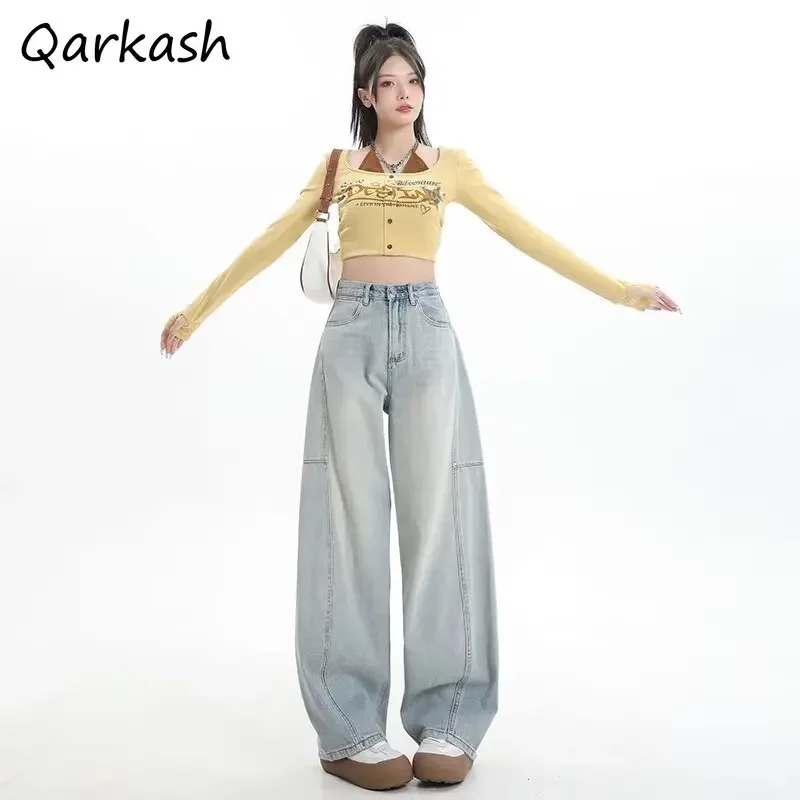 

Jeans Women Patchwork Straight Loose Casual Full Length Ulzzang Washed Wide Leg Denim Trousers Hipster Personality Prevalent