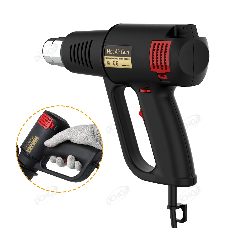 DCHOA Heat Gun for Car Vinyl Wrap Dual Speed Fast Heating Hot Air Gun Stepless Temperature Control Side Dial for PPF Window Tint