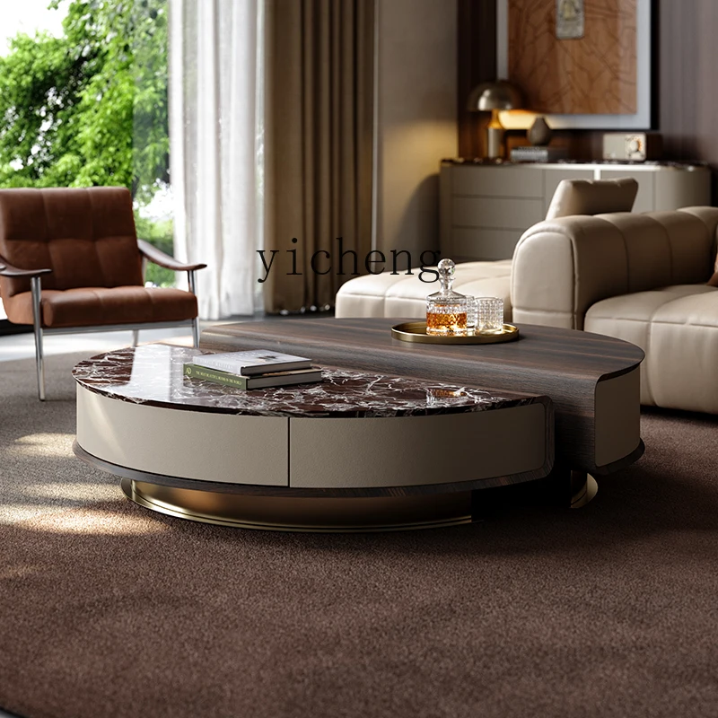 YFY  high and low coffee table combination elegant Ziluo red natural marble coffee table TV cabinet