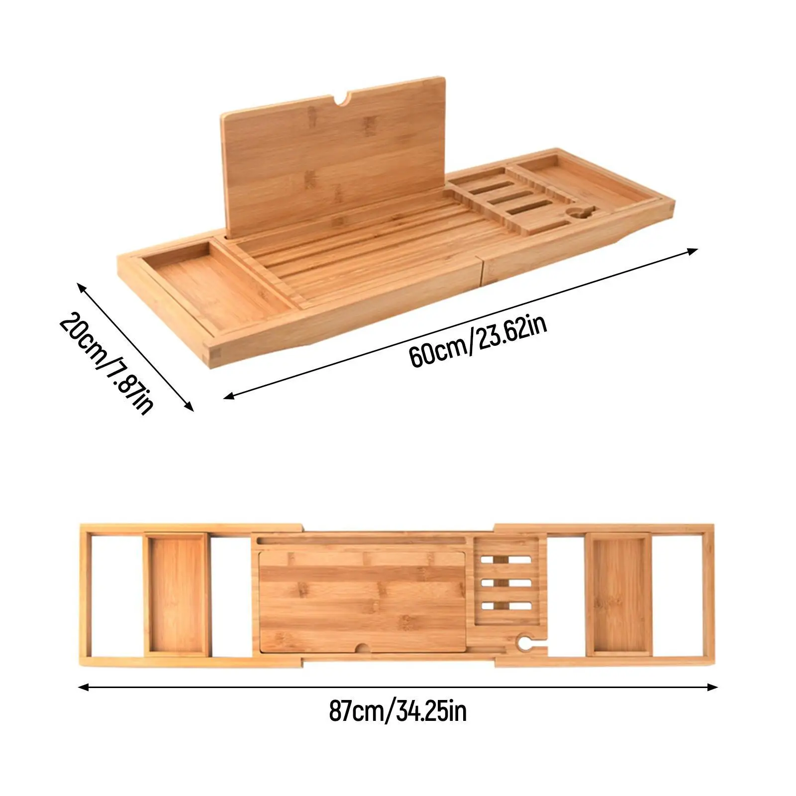 

Extendable Bathtub Caddy Tray Wooden Organizer Rack with Wine Glass Candle Holder for Bathroom Accessories