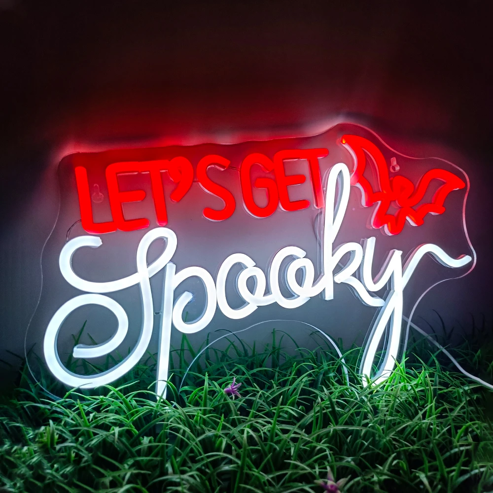 

Let's Get Spooky Halloween Neon Sign Room Decoration Dimmable Led Ghost Light For Home Living Room Bar Party Store Wall Lamp