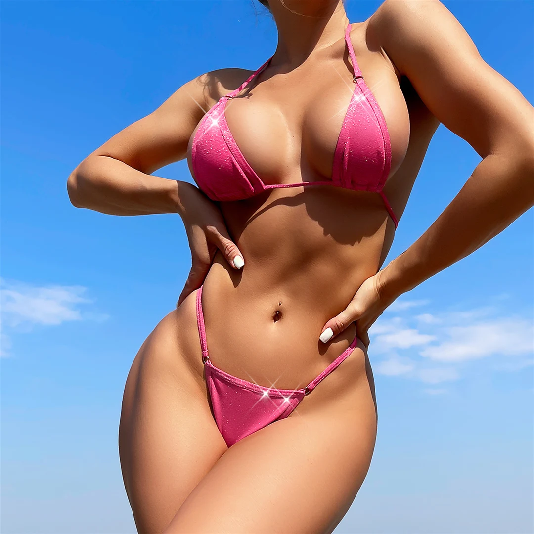 Sexy Glitzer Extreme Mini Micro Tanga Bikini Damen Bademode Zweiteiliges Bikini-Set Badeanzug Badebekleidung Schwimmanzug V4334 – Detail 7