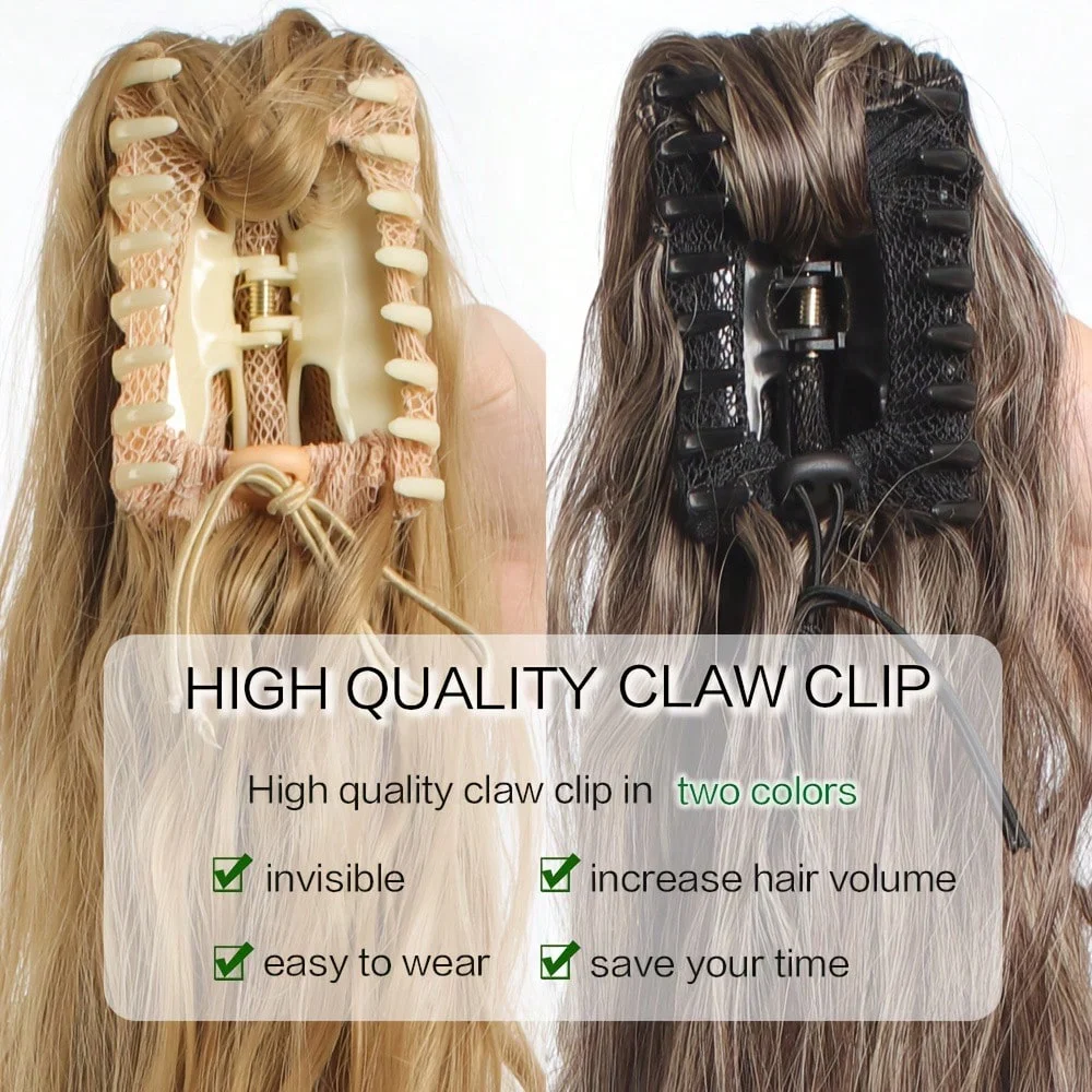 26 Inch Large Claw Clip Water Wave Ponytail Synthetic Hair Heat Resistant Natural Wig Accessories for Women Daily Party Wedding