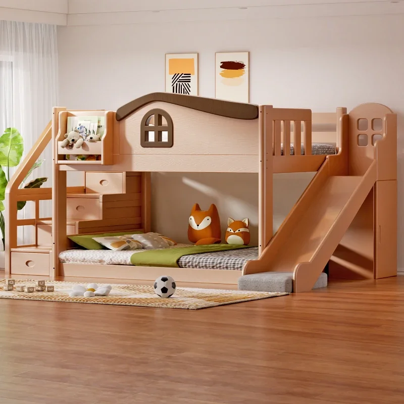 Solid wood children's bed up and down bed Boys and girls elevated with slide up and down bunk combination high